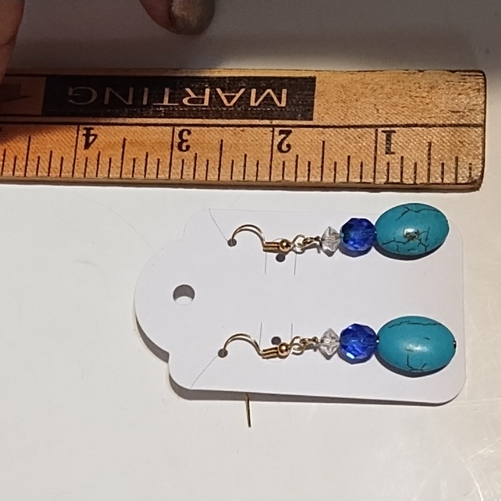 NWT Elegant Blue and Gold Dangle Earrings - Picture 5 of 5